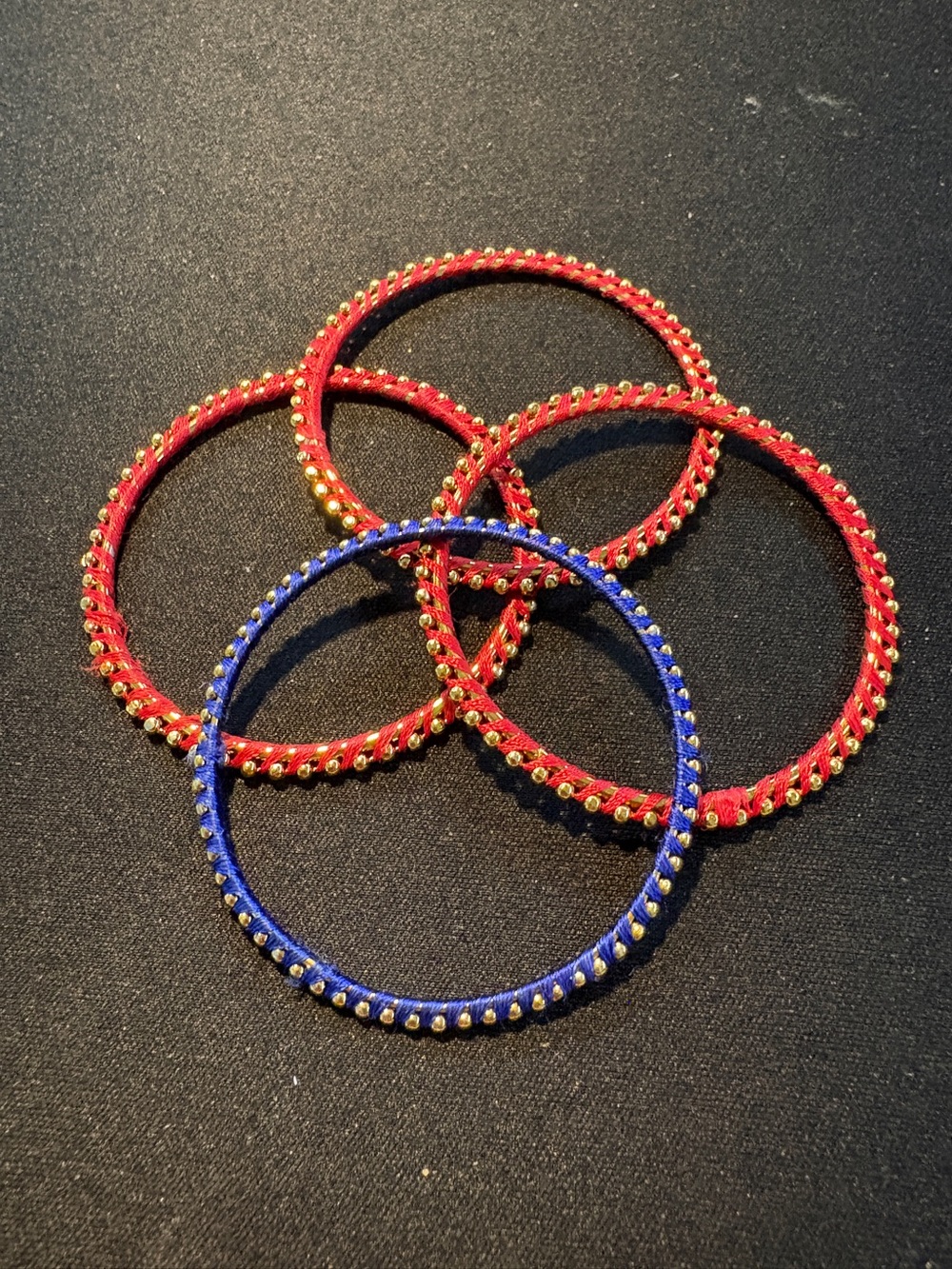 Set of Red and Blue Women’s Bangles with Gold Accent